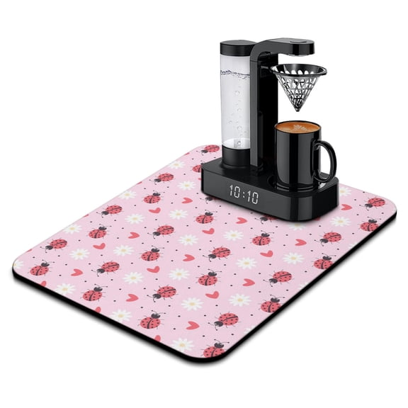 Cartoon Ladybug Coffee Station Mat - Eco-Friendly Absorbent Drying Mat - Playful Ladybug in the Wild Design - Fits Under Coffee Machine