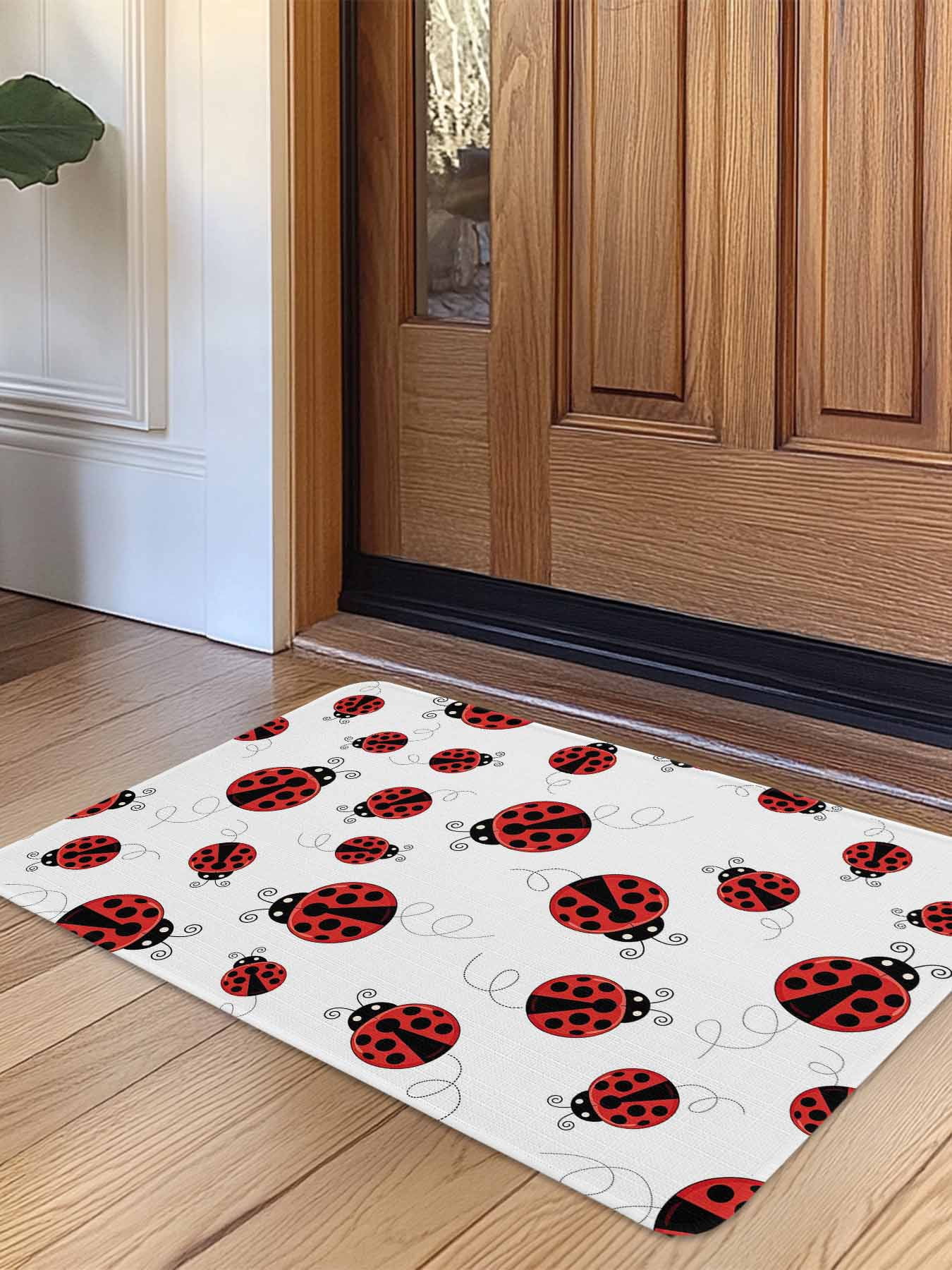 Cartoon Ladybug Door Mat Indoor Outdoor Entrance, Non Slip Small Rug