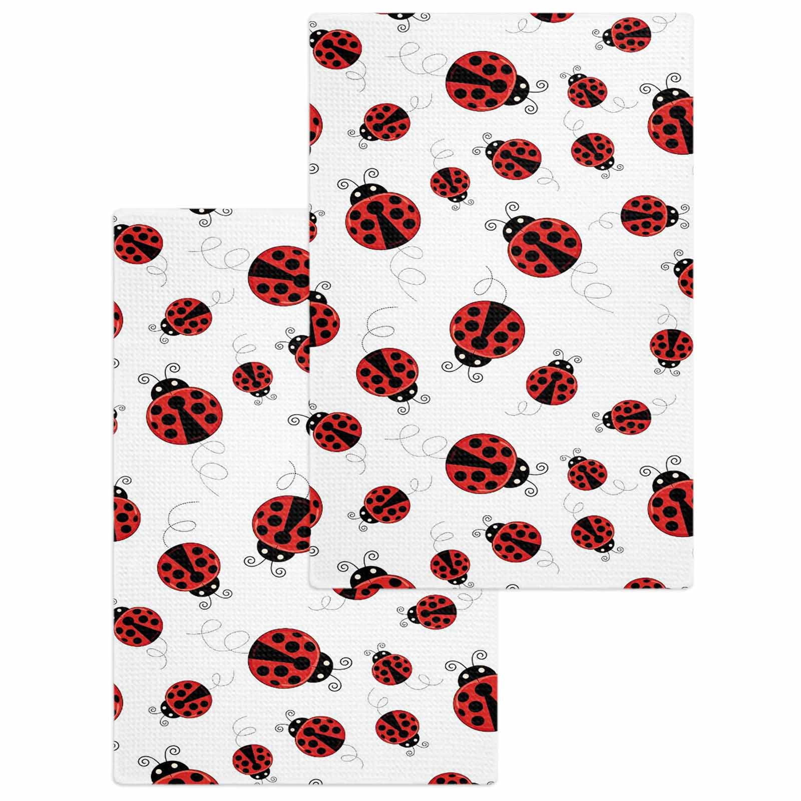 Cartoon Ladybug Hand Towels Set, Waffle Weave Kitchen Towels 2 Pieces ...