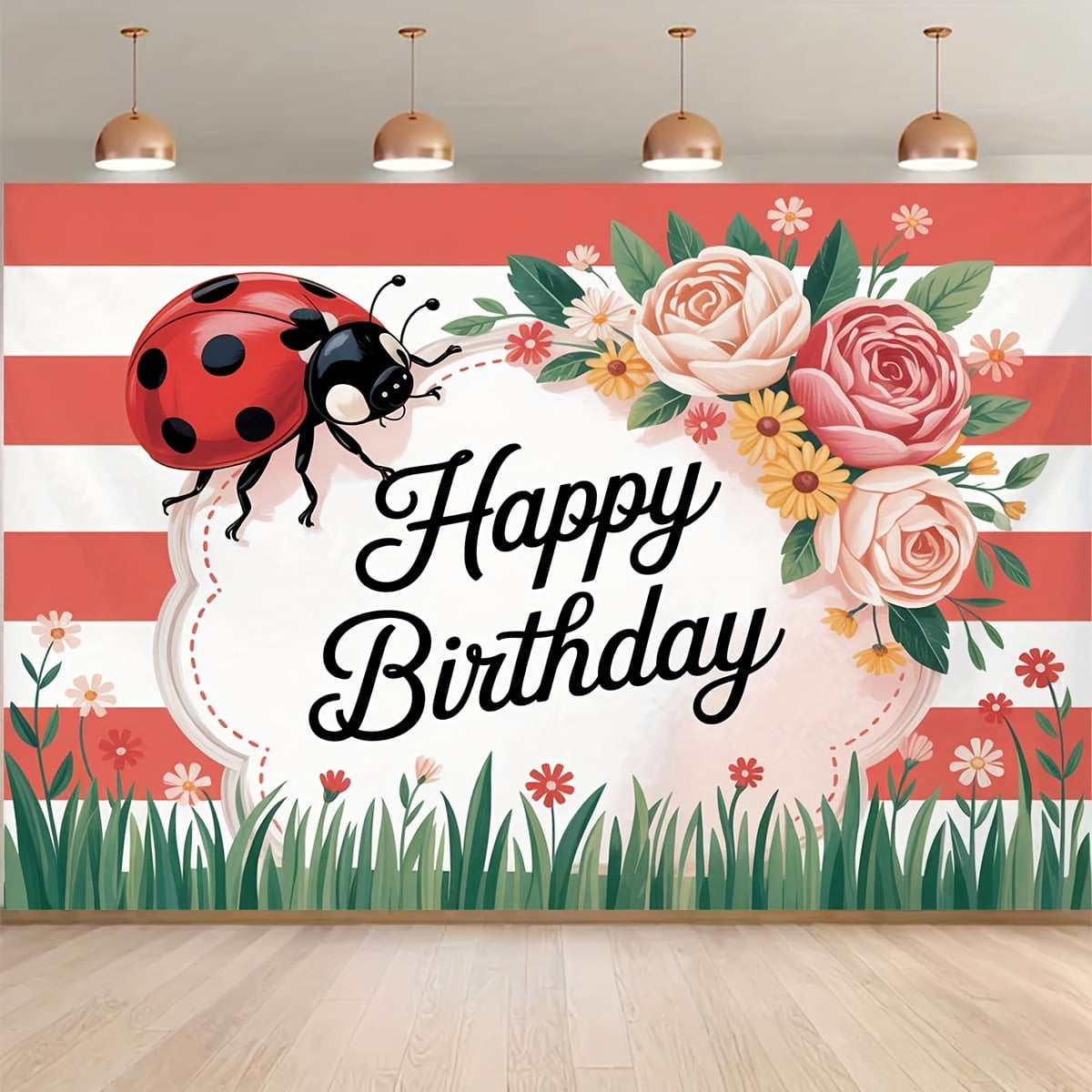 Ladybug Happy Birthday Banner 180x109 Cm – Niedliches Marienkäfer-Design Für Kinderparty & Fotohintergrund