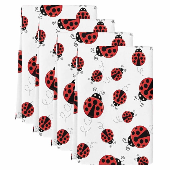 Cartoon Ladybug Kitchen Towels Set of 4, Funny Animals Dot Modern Simple Soft Microfiber Dish Towels, Absorbent Quick-Dry Washable Dishcloths for Kitchen Cleaning, Drying Dishes, 18x28 Inches