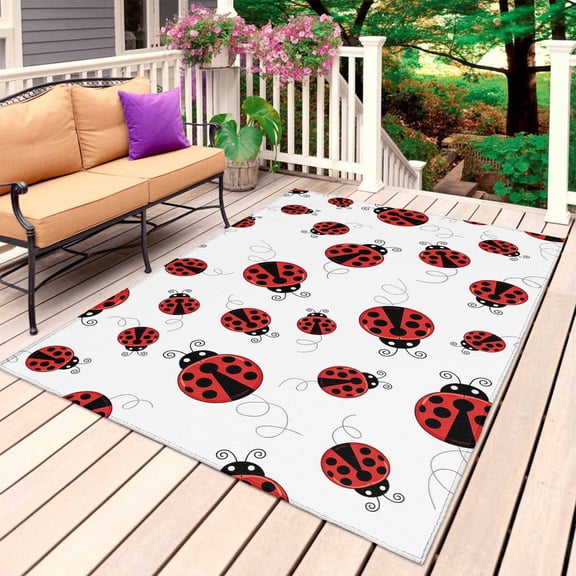 Cartoon Ladybug Outdoor Rug for Patio/Deck/Porch, Non-Slip Large Area Rug 6 x 9 Ft, Funny Animals Dot Modern Simple Indoor Outdoor Rugs Washable Area Rugs, Reversible Camping Rug Carpet Runner