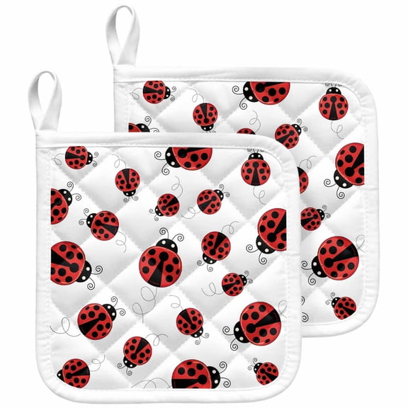 Cartoon Ladybug Pot Holders for Kitchen Heatproof Potholder, 2 Pack Funny Animals Dot Modern Simple Hot Pads Multipurpose Oven Pads Cloth Potholders Trivet for Cooking and Baking