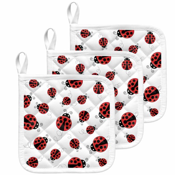 Cartoon Ladybug Pot Holders for Kitchen Heatproof Potholder, 3 Pack Funny Animals Dot Modern Simple Hot Pads Multipurpose Oven Pads Cloth Potholders Trivet for Cooking Baking