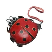 Cartoon Ladybug  Purse Handmade Tanning Leather Wallet Portable Zipper Wallet for Women (Red)