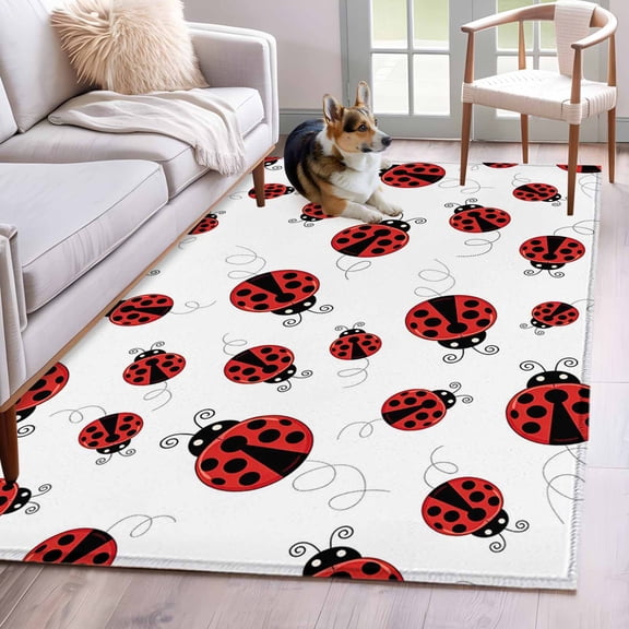 Cartoon Ladybug Runner Rug 2.7x5 FT, Non Slip Entryway Carpet, Funny Animals Dot Modern Simple Washable Soft Floor Carpet Entrance Mat Non-Shedding Throw Rug for Hallway Laundry Room Bedside