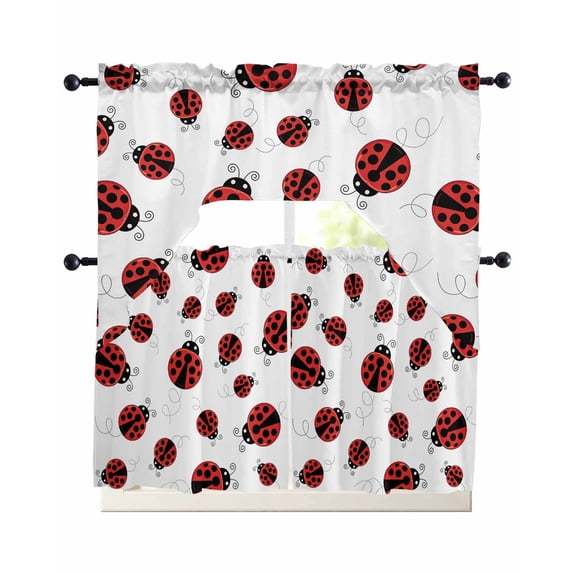 Cartoon Ladybug Swag Curtains for Living Room/Bedroom Windows, Funny Animals Dot Modern Simple Kitchen Curtains and Valances Set 36 Inch Length, Light Filtering Swags Valance Curtain Panels
