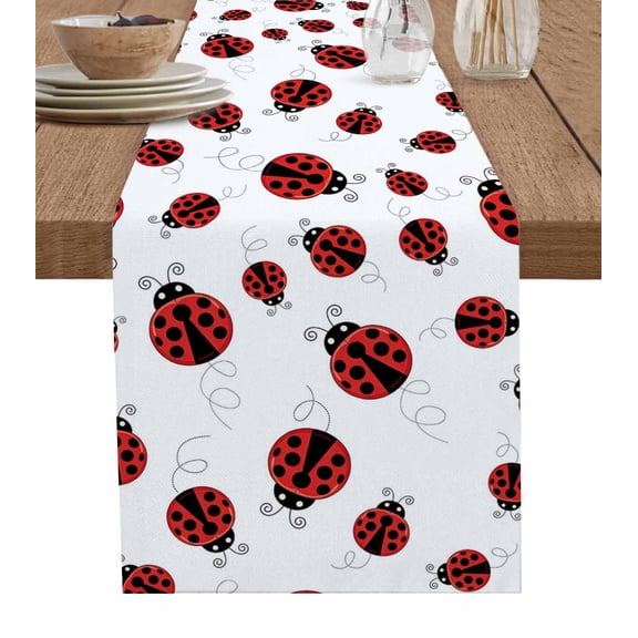 Cartoon Ladybug Table Runner 36 Inches, Funny Animals Dot Modern Simple Bed Runner Dresser Scarves Tabletop for Indoor Outdoor Parties/Ceremony/Banquet, 13"x 36"