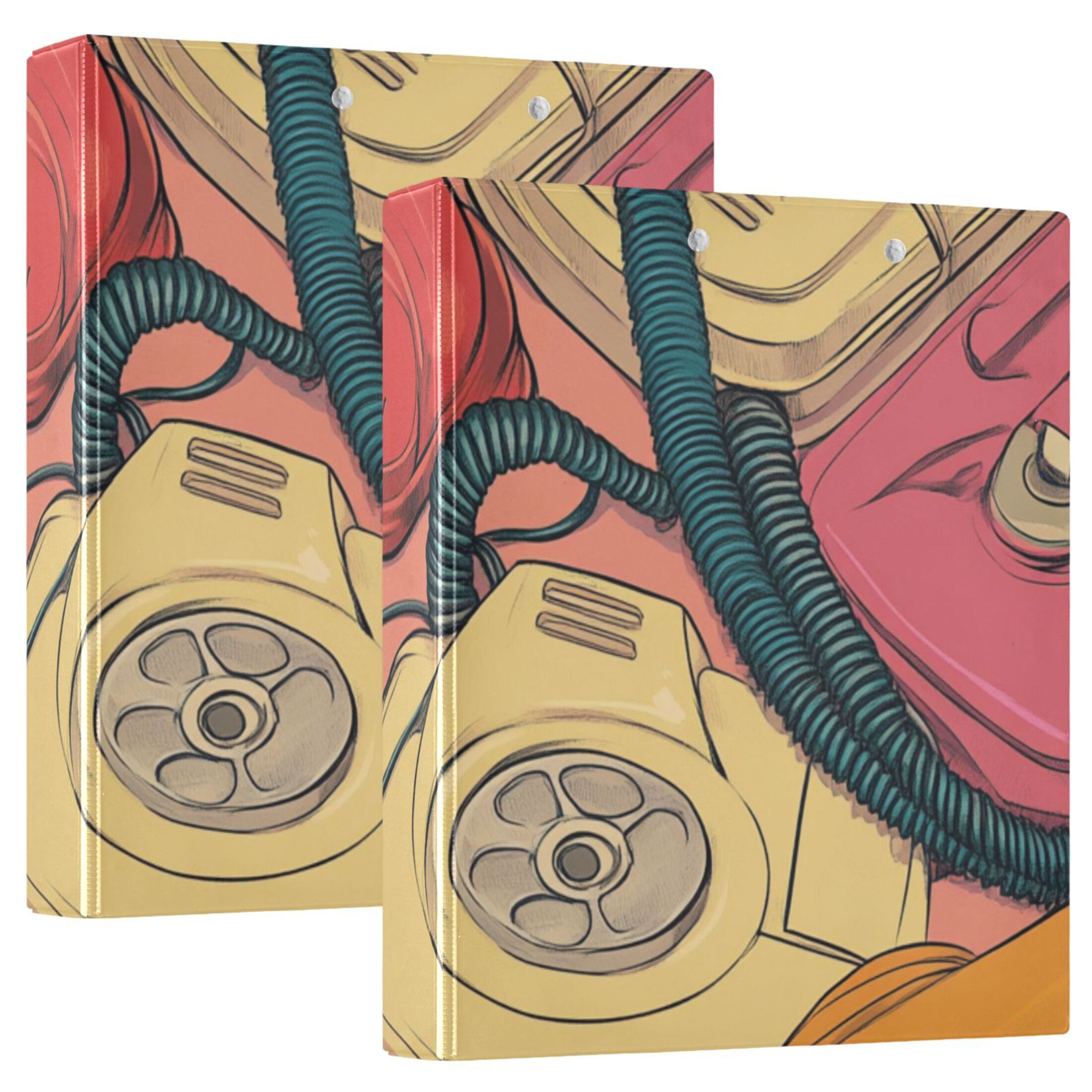 Cartoon Landlines 3 Ring Binders 1.5 inch Hardcover File Folders with Interior Pockets A4 Size Organizer for School Office Hospital