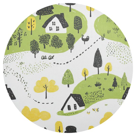 Cartoon Landscape Pattern 15.4in Diameter PVC Plate Mat, Heat-Resistant and Cuttable, Kitchen Decor