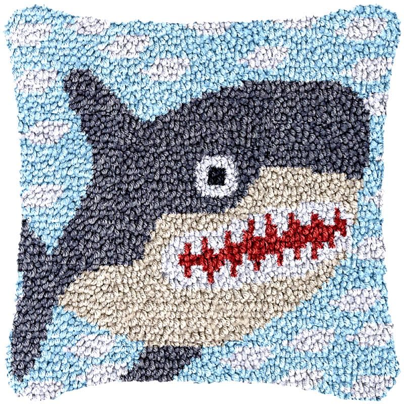 Cartoon Latch Hook Pillow Cover Kits for DIY Handmade Throw Pillow Cross Stitch Latch Hook Pillowcase Rug Kits with Preprinted Color Pattern Canvas Crochet Yarn Kits 17''X 17''(ch91)