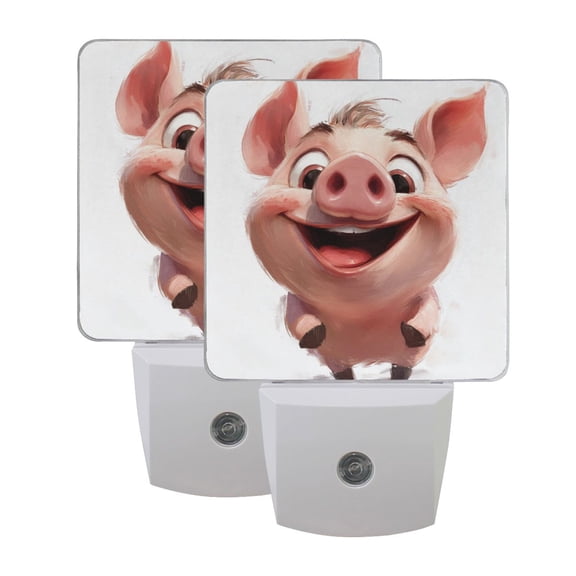 Cartoon Laughing Pig LED Night Light with Smart Sensor Plug Into Wall Dusk to Dawn 2 packs