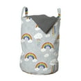 thumbnail image 1 of Cartoon Laundry Bag, Colorful Cartoon of Clouds Rainbow and Music Notes Interpretation, Basket with Handles Drawstring Closure for Laundromats, 13" x 19", Pale Grey and Multicolor, by Ambesonne, 1 of 4