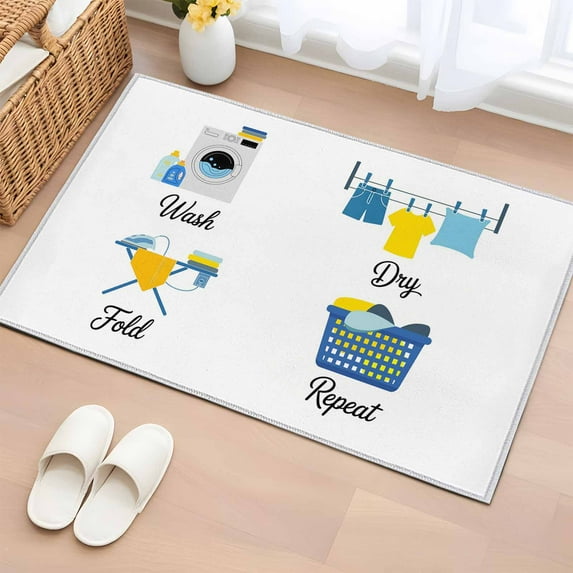 Cartoon Laundry Room Bathroom Rug Washable 2x3 Entryway Rug Non Slip Modern Minimalist Front Door Mat Low Pile Indoor Doormat Throw Floor Carpet for Kitchen Bedroom Entrance