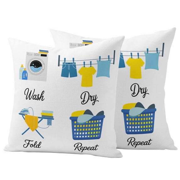 Cartoon Laundry Room Outdoor Waterproof Pillow Covers, Modern Minimalist Decorative Square Throw Pillowcase Sofa Cushion Sham for Patio/Couch/Chair, 16"x16" 2 Pack
