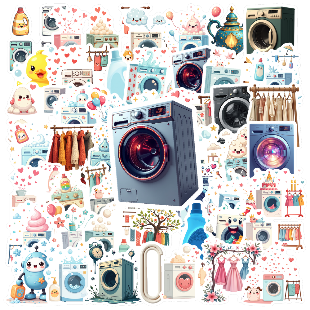 Cartoon Laundry Theme Stickers, Waterproof Laundry Theme Sticker for ...