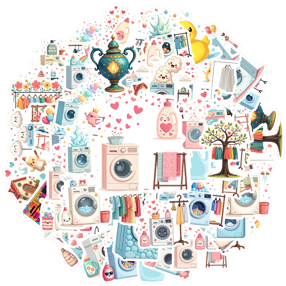 Cartoon Laundry Theme Stickers, Waterproof Laundry Theme Sticker for ...