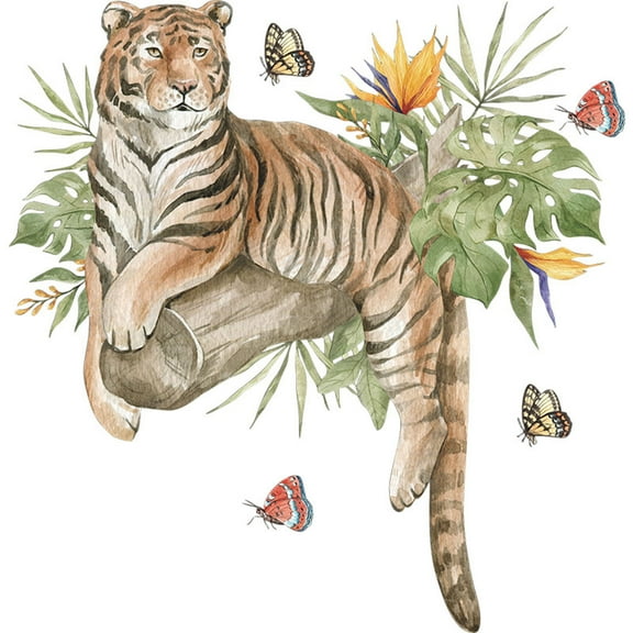 Cartoon Lazy Tiger Wall Sticker, Removable PVC, for Bedroom Living Room, Easy Apply, Fun Decoration