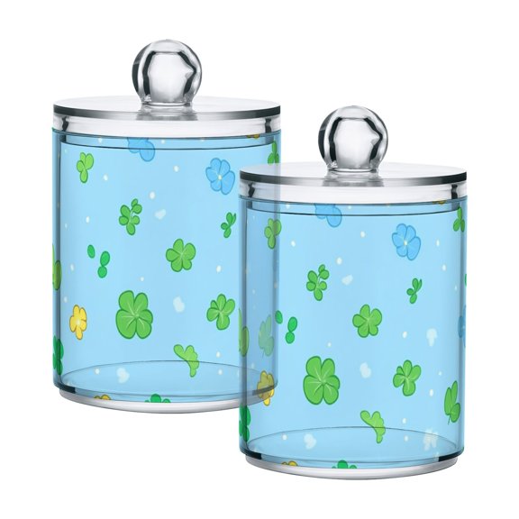 Cartoon Leaf Print Cotton Swabs Cans Translucent Plastic Canisters Dustproof Lid for Bathroom Storage