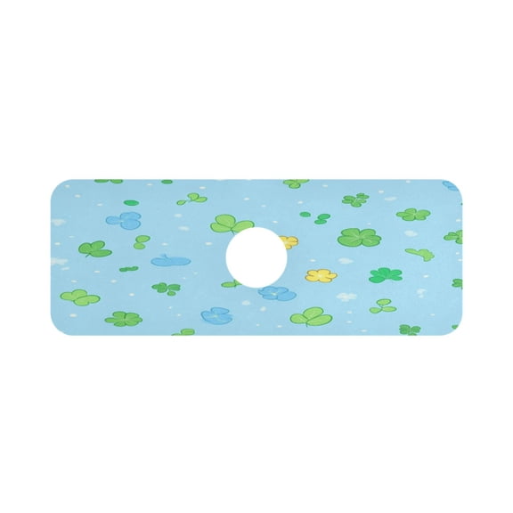 Cartoon Leaf Print Single Compact Faucet Drying Pad 14.7x5.4in Absorbent Mat for Small Sinks, Vanity Countertops