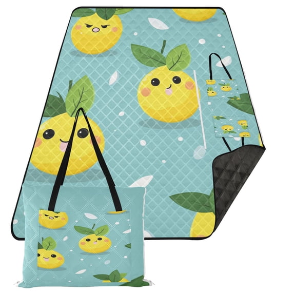 Cartoon Lemon Face Extra Large Picnic Beach Blanket Waterproof Sand Proof Portable Outdoor Mat 80x118