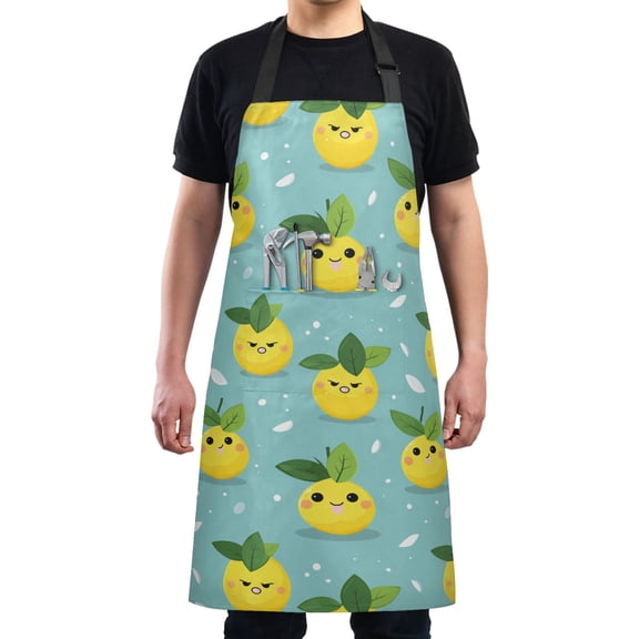 Cartoon Lemon Face Kitchen Apron with 2 Pockets Adjustable waterproof Cooking Aprons for Women Men Chef