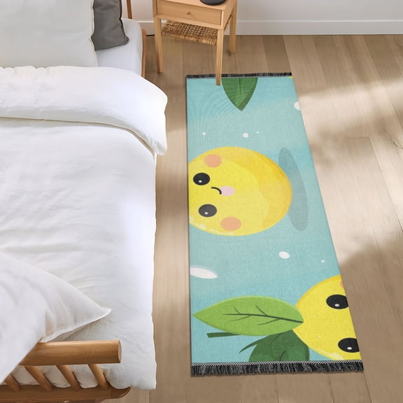 Cartoon Lemon Face Runner Area Rug 2x6 Soft Non-Slip Washable Bedside Carpet for Hallway Bedroom Living Room Home Decor