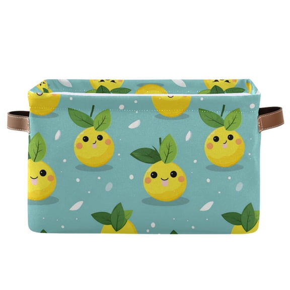 Cartoon Lemon Face Storage Bins with Handle Fabric Organizer Basket Foldable Box 1 Pack 14.2x10.2x8.3