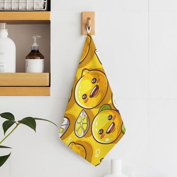 Cartoon Lemon Pattern Towels for Bathroom, Kitchen, Gym, Towels, Soft, Highly Absorbent, Hanging Towel with Hanging Eyelet