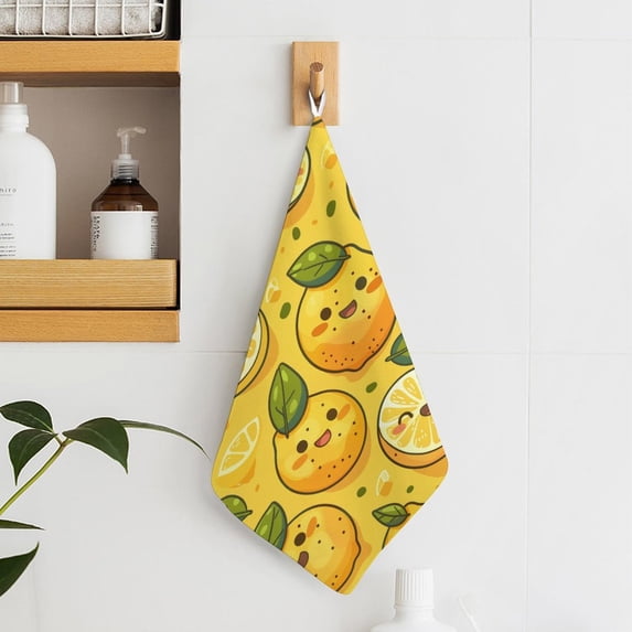 Cartoon Lemon Pattern Towels for Bathroom, Kitchen, Gym, Towels, Soft, Highly Absorbent, Hanging Towel with Hanging Eyelet