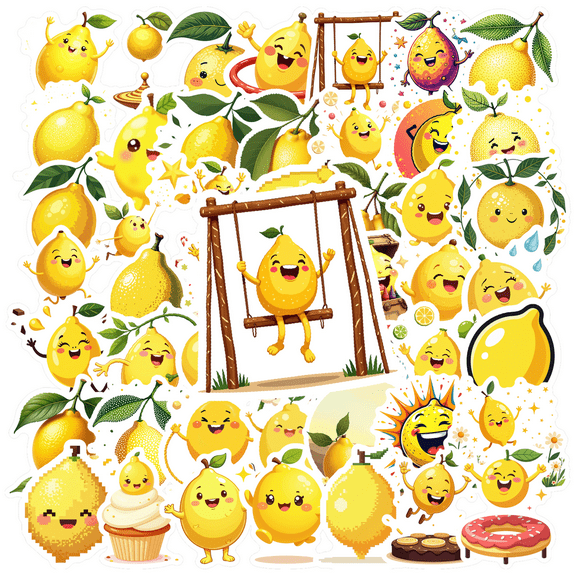 Cartoon Lemon Theme Stickers, Waterproof Lemon Theme Sticker for Water Bottle Laptop Phone Cases Planner Skateboard Luggage Helmet Party Favor Decor, Ideal for Adults Teens Teacher Rewards