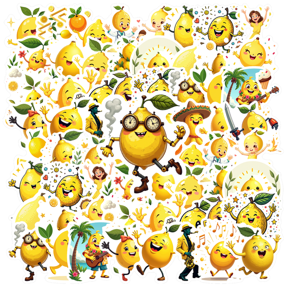 Cartoon Lemon Theme Stickers, Waterproof Lemon Theme Sticker for Water Bottle Laptop Phone Cases Planner Skateboard Luggage Helmet Party Favor Decor, Ideal for Adults Teens Teacher Rewards