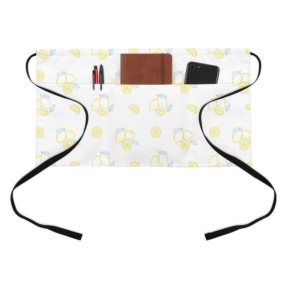 Cartoon Lemons Half Waist Apron Summer Fruit Leaf Pastoral Plant Farmhouse Short Waiter Aprons with 3 Pockets for Women Men Kitchen Restaurant Cooking