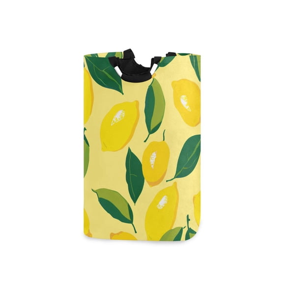 Cartoon Lemons and Leaves Laundry Basket with Handles Foldable Laundry Hamper Freestanding Washing Bin 50L