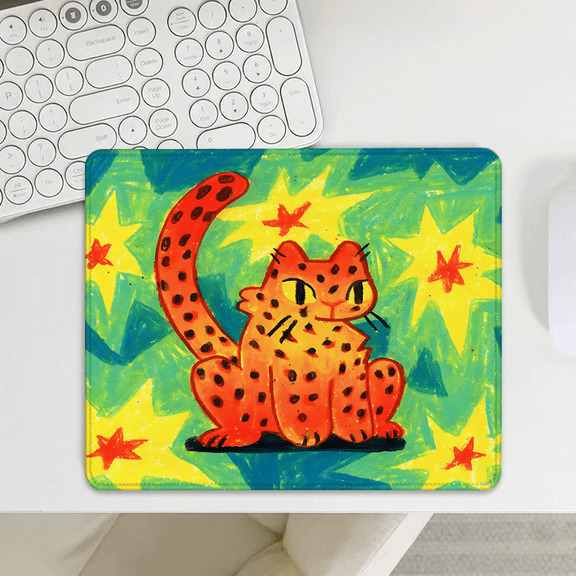 Cartoon Leopard Cat Mouse Pad 9.44 x 7.87 Inches - Colorful Animal Design for Desk Use