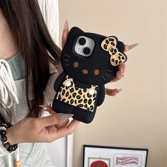 Cartoon Leopard Print KT Cat Phone Case for iPhone 17/17Pro/17Promax/16/15 Pro Max/14/13/12/11 Full Protection Anti-drop Cover