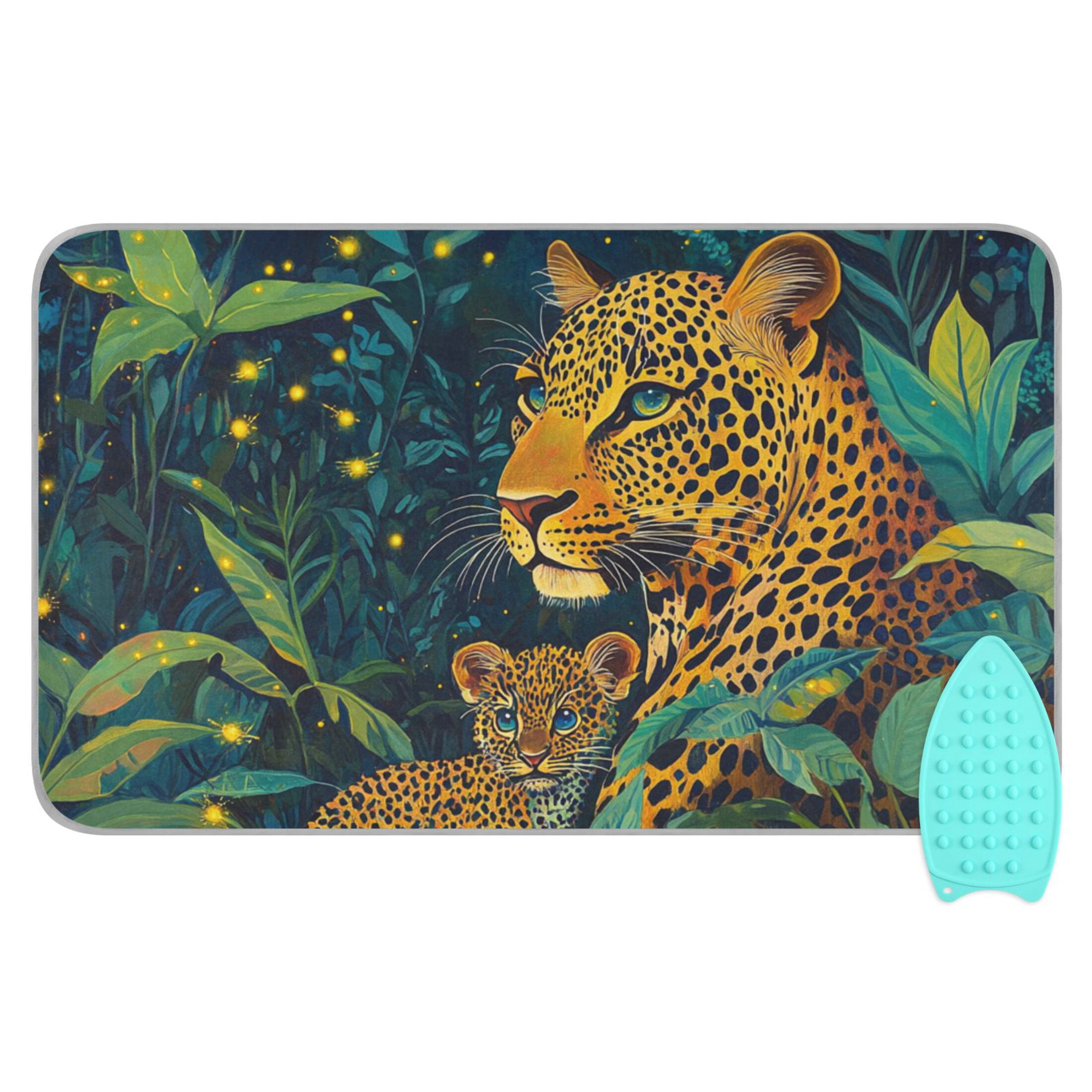 Cartoon Leopards in Jungle Moonlight Ironing Mat Blanket Portable Travel Ironing Pad Heat Resistant Pad 47.2" x 27.6”