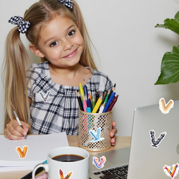 Cartoon Letter V Theme Stickers, Waterproof Letter V Theme Sticker for Water Bottle Laptop Phone Cases Planner Skateboard Luggage Helmet Party Favor Decor, Ideal for Adults Teens Teacher Rewards