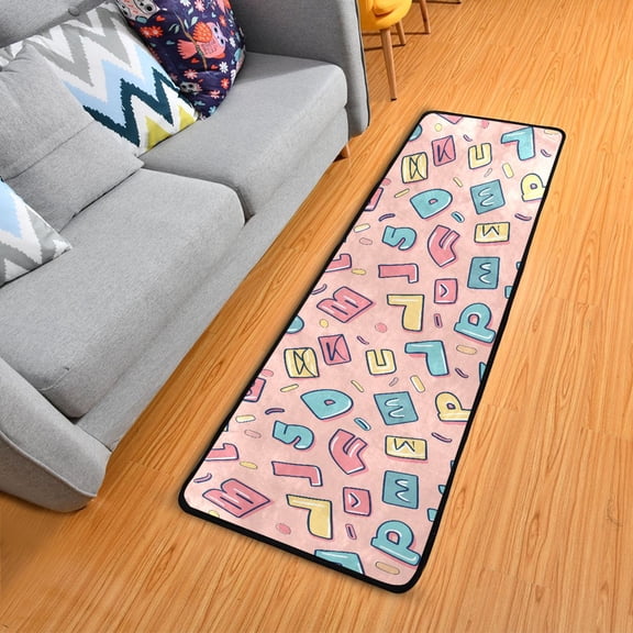 Cartoon Letter and Character Hallway Runner Rug 2'X6' Non-Slip Washable Carpet Runner Kitchen Entryway Laundry Bedroom