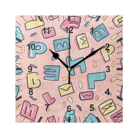 Cartoon Letter and Character Wall Clock Battery Operated Silent Non-Ticking Bedroom Office Kitchen Home School Decor 7.8"(Black)
