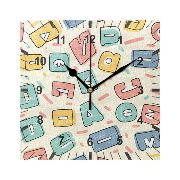 Cartoon Letters Wall Clock Battery Operated Silent Non-Ticking Bedroom Office Kitchen Home School Decor 7.8"(Black)