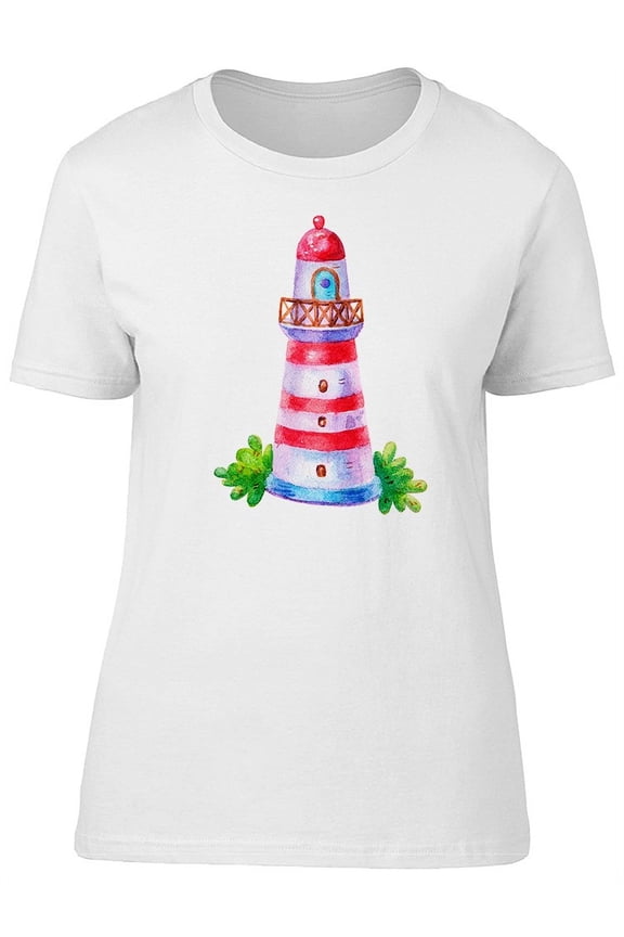 Cartoon Lighthouse Watercolor T-Shirt Women -Image by Shutterstock, Female Large