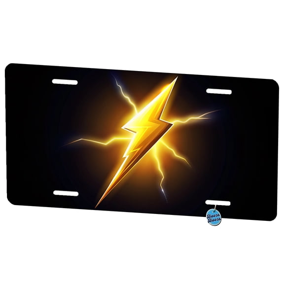 Cartoon Lightning Bolt On Black Metal Novelty License Plate
