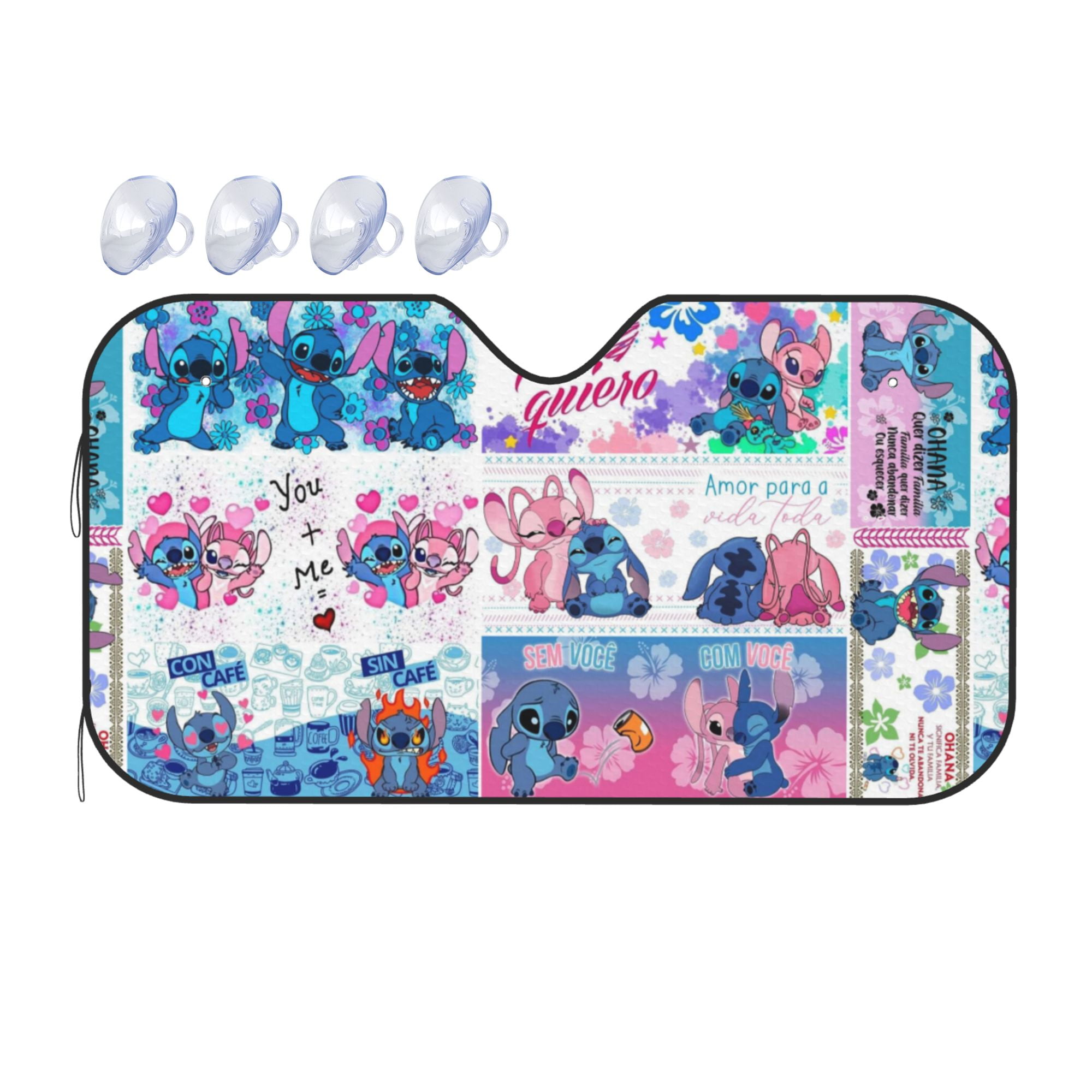 Cartoon Lilo and Stitch(12)Car Windshield Sunshade Medium：55 x 31 in