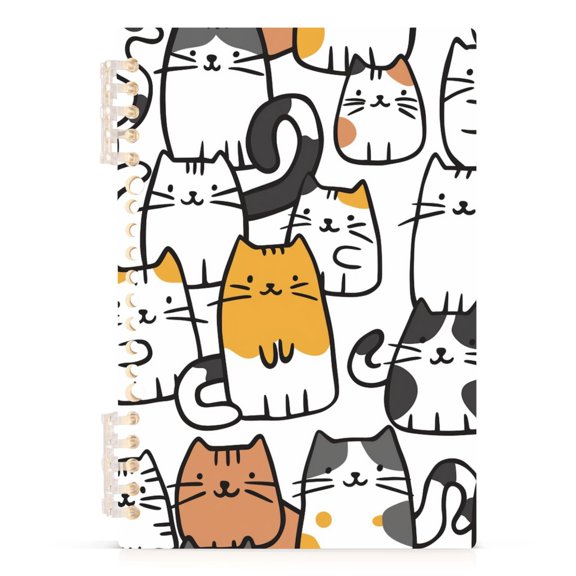 Cartoon Line Cats Notebooks 1-subject Journal 60 Sheets A5 College Ruled Paper Detachable Ring 8.3"x5.7"