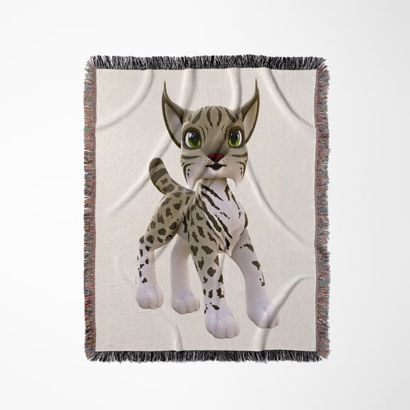 Cartoon Linx Wildcat Looking Forward, Woven Blanket