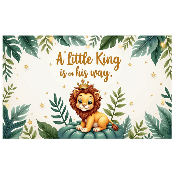 Cartoon Lion Baby Shower Banner Jungle Animal Party Backdrop Little King Safari Theme for Baby Shower Birthday Event Decoration