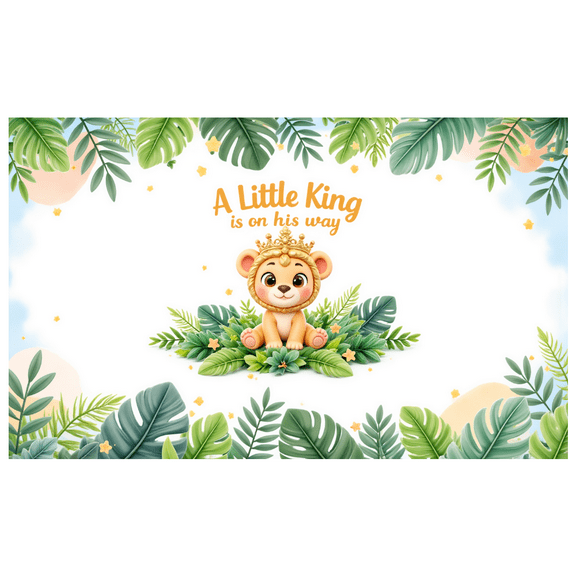 Cartoon Lion Baby Shower Banner Jungle Animal Party Backdrop Little King Safari Theme for Baby Shower Birthday Event Decoration