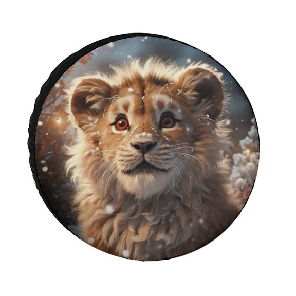 Cartoon Lion Christmas Snow Winter (4) Spare Tire Cover Lion Animal Weatherproof Wheel Protectors for Fit for SUV Truck Travel Trailer 12inch