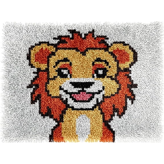 Cartoon Lion Easy DIY Latch Hook Rug Kits DIY Tapestry Crochet Hooking Mat Making Kits With Printed Pattern Canvas Needlework Kits 52x38cm n-143)